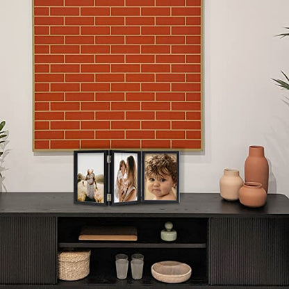 WUTL 3 Picture Frame Triple Collage 5x7 Frames with Real Glass Black | Trifold Photo Frame, Hinged Foldable, Crystal Clear Real Glass - color: Black, size: 5x7