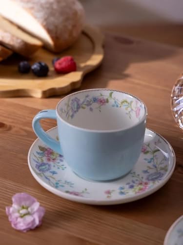 Porcelain Set of 2 Pastel Cups 8 oz with Saucers 5.75", Glamour by Marsseus Collection, Gift Box, Floral motif - color: Floral motif-4