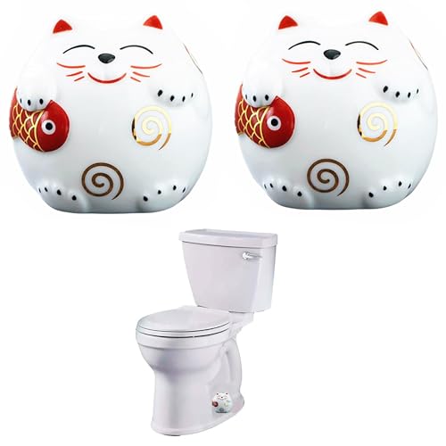 FKOG Ceramic White Cat Toilet Bolt Caps, Toilet Floor Bolt Covers, Toilet Replacement Parts Bathroom Decorative Accessory Universal Fit & EASY TO INSTALL (Cat) - color: Cat
