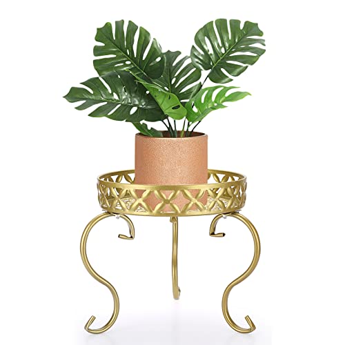 OwnMy Gold Metal Round Plant Stand Indoor Outdoor Iron Flower Pot Holder | Heavy Duty Indoor Floor Plant Stand, Decorative Flower Vase Stand, Small Planter Display Potted Rack for Home, Garden, Patio - color: Gold