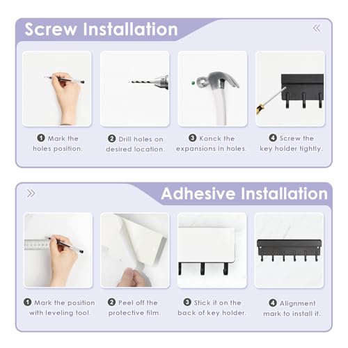 VIS'V Key Holder Wall Mount, Adhesive Key Rack with Tray, 6 Hooks, Black | 2 Mount Options, Compact Discreet Design, Suitable for Entryway, Hallway, Doorway, Kitchen, Garage, Camper - color: Black