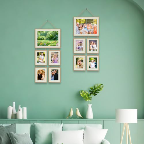8.5x10 & 4x6 Picture Frame Hanging Wall Collage Picture Frame Set, Holds 1 Large 8.5x10 and 4 Small 4x6 Photos, 5 Openings Wall Picture Frame for Home Deor - color: Yellow and White