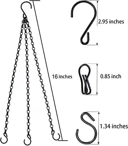 Heybe 16 Inch Hanging Basket Chain with Hooks for Pot Planters, Bird Feeders, Lanterns and More - size: 16 inches, style: 3 point