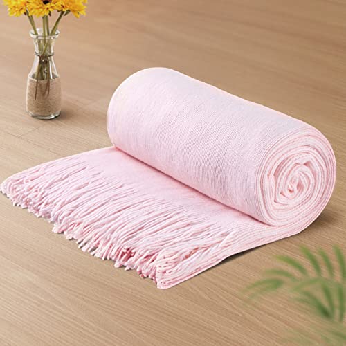 Vonty Pink Knitted Throw Blanket with Tassels Fringe, 60x80 Acrylic | Super Soft And Lightweight, Year-Round Cozy Warmth, Farmhouse Decorative Style, Machine Washable, for Couch, Sofa or Bed - color: Pink, size: 60" x 80"