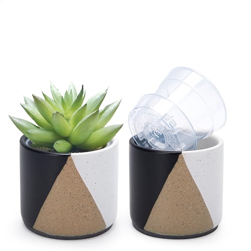 D'vine Dev 2-Pack Cachepot with Clear Pot, 3.5 in, Midnight Mesa, 93-V-A-2 | Dual-Pot System, Root Visibility, Bottom Watering Support, Enhanced Drainage, Artistic Stoneware Design, Easy Plant Care - color: Midnight Mesa, size: 3.5” Cachepot + 3“ Clear Gr