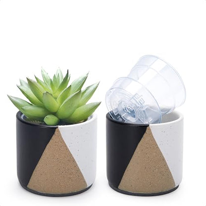D'vine Dev 2-Pack Cachepot with Clear Pot, 3.5 in, Midnight Mesa, 93-V-A-2 | Dual-Pot System, Root Visibility, Bottom Watering Support, Enhanced Drainage, Artistic Stoneware Design, Easy Plant Care - color: Midnight Mesa, size: 3.5” Cachepot + 3“ Clear Gr