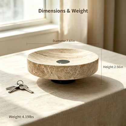 Medium Natural Travertine Marble Footed Tray 7.9" x 7.9" x 2.6", Decorative Vanity Organizer Bowl for Bathroom Countertop Perfume Jewelry Catchall Tray Home Decor - size: 7.87*2.56in