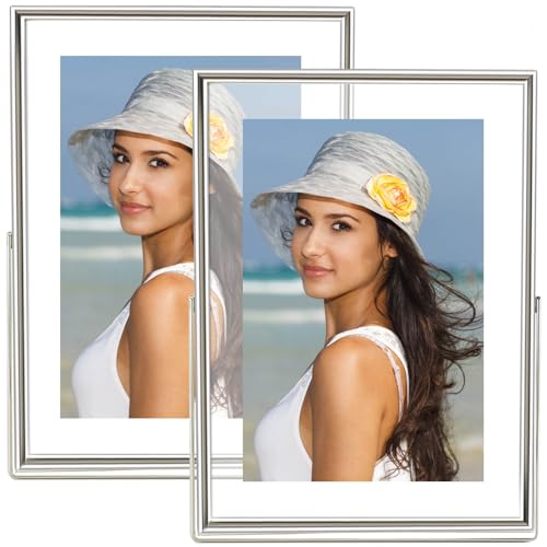 4x6 Floating Picture Frames Set of 2, Made of Metal and Double Real Glass, for Photo Size up to 6x8, Tabletop Display Home or Wedding Decoration (Vertical Silver) - color: Silver (Vertical), size: 6x8 for 4x6 (2 Pcs)