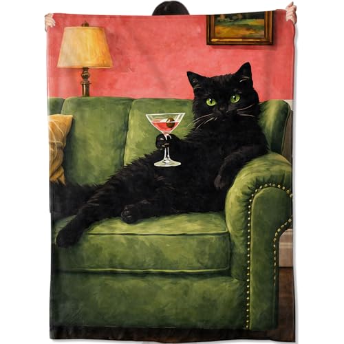 Funny Cat Blanket, Humorous Cocktail Cat Throw Blankets Cozy Lightweight Flannel Throws 50×60 for Sofa Bed, All Season Home Decor Throw for Living Room Bedroom, Gifts for Cat Lovers and Adults - color: Cat2, size: 60x50 Inch