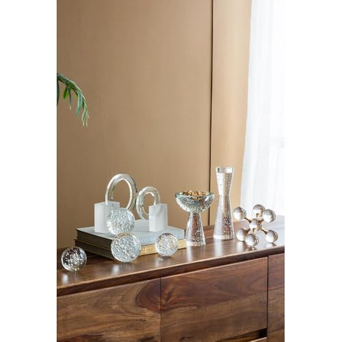 Gold Iron and Crystal Glass Sphere Sculpture - Modern Geometric Decorative Accent for Home, Office, or Living Room (Luxury Tabletop Art Piece) - 7" x 7" x 7"