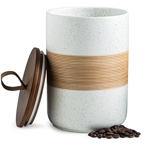 Miamolo Large Storage Containers with Lids, Ceramic Coffee Container Kitchen Food Storage Jars for Spice Sugar Tea Bag, Stackable Decorative Jars for Counter, White & 61 fl.oz - color: White, size: 60 fl.oz