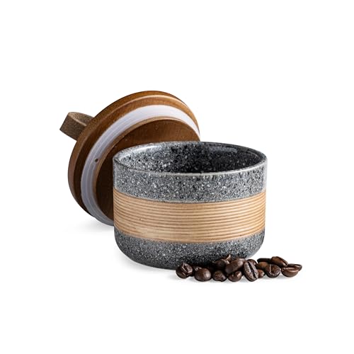 Miamolo Small Coffee Jar with Airtight Lid, Coffee Canister for Countertop | Grey & 5 fl.oz | Premium Ceramic, Mini Storage for Matcha Sugar Tea Ground Coffee | Kitchen Decorative Jar, Housewarming Gift - color: Grey, size: 5 fl.oz
