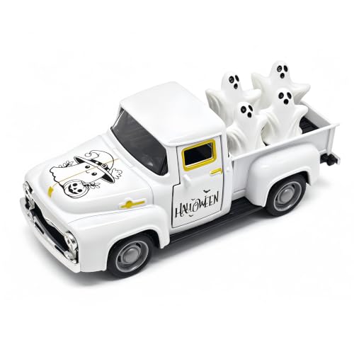 Halloween Farmhouse Truck Decor with Spooky Cute Ghost Figurines | Halloween Decorations Indoor for Table Centerpiece Tiered tray Shelf Mantel Desk Fall Decor, Home Halloween Party Decorations - color: Halloween-white