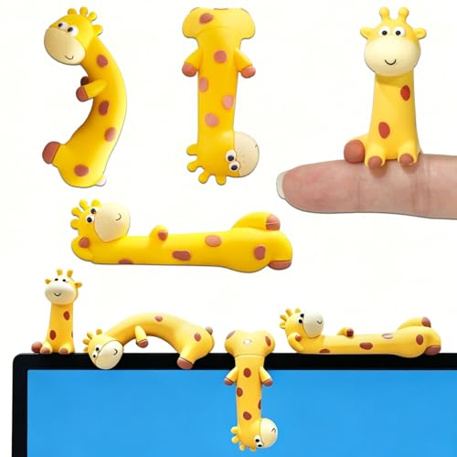4-Pack Resin Giraffe Figurines Decor for Computer Monitor, Funny Mini Giraffe Figurine for Office Desk, Car Dashboard, TV, Photo Frame, Treehouse Decorations, Gifts for Women/Men - color: Yellow Giraffe