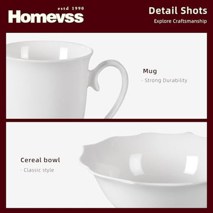 HomeVss, New Bone China Dinnerware Set, Embossed Lotus Design, 20pc Set - color: Lotus, size: Service for 4 - 20pc Set
