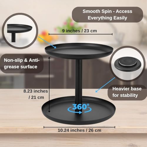 IBERG 2 Tier Lazy Susan Organizer, Rotating Spice Rack (Black)