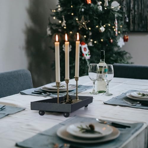 11.4"x4.3" Matte Black Rectangular Metal Tray, Candle & Jewelry Organizer | Rust-Resistant Iron, Powder Coating, Smooth Polished Edges, Elevated Ball Feet, Industrial Modern, Bathroom & Toilet Tank - size: Small
