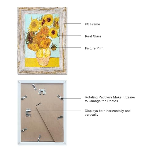 Rustic Distressed Retro Style White Photo Frame 5x7 Picture Frame Set of 6 with Real Glass for Pictures 4x6 with Mat or 5x7 Without Mat, Wall Gallery or Tabletop display - size: 5x7(set of 6)
