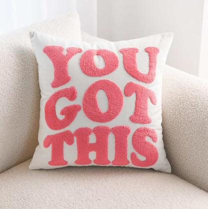 Embroidered You Got This Decorative Pink Throw Pillow Cover, Inspirational 18 Inches x 18 Inches Cover Only