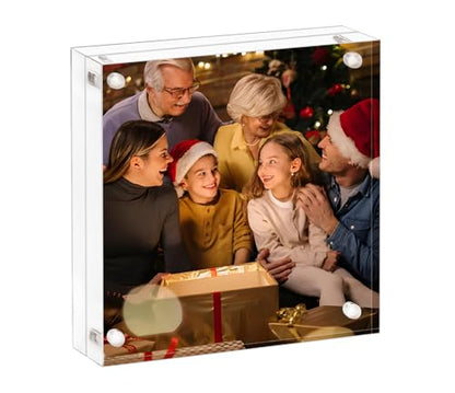 AMEITECH 8x8 Acrylic Picture Frame, Frameless Clear Photo Frames | Double Sided Floating Magnetic Frames, 24mm Thick, Free Standing Desktop Display for Postcards, Pictures and Artworks - size: 8 x 8 inch