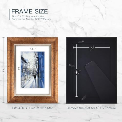 XUANLUO 5x7 Picture Frames Set of 4 Rustic Retro Photo Frame with HD Plastic Cover for Wall Mount and Tabletop Display Family Friends Wedding Gift - color: Gold-4pcs, size: 5 x 7 inch