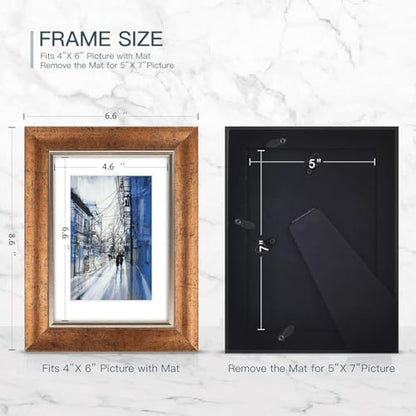 XUANLUO 5x7 Picture Frames Set of 4 Rustic Retro Photo Frame with HD Plastic Cover for Wall Mount and Tabletop Display Family Friends Wedding Gift - color: Gold-4pcs, size: 5 x 7 inch