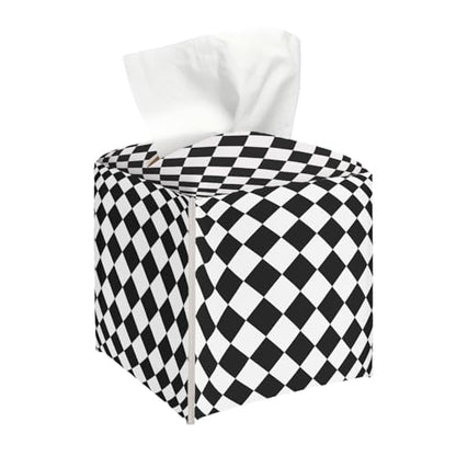 Black and White Checkerboard Tissue Box Cover, Tissue Holder Square - color: Checkerboard