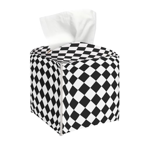 Black and White Checkerboard Tissue Box Cover, Tissue Holder Square - color: Checkerboard