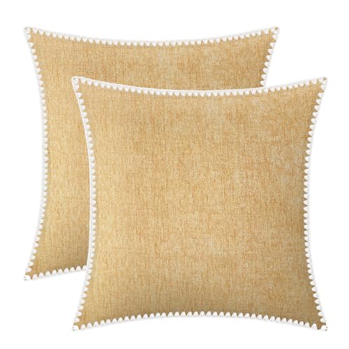 BRAWARM Chenille Throw Pillow Covers 16x16 Inches, Gold, 2 Pack | Decorative Pillow Covers with Shell Edge, Soft Cushion Cases for Sofa Bed Living Room Home Farmhouse (No Insert) - color: Gold-shell Edge, size: 16" x 16" (Pack of 2)