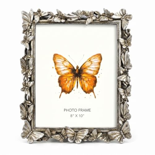 Silver 8X10 Vintage Picture Frames Gold Butterfly Elegant Retro European Design, Antique Photo Frame for Wall Hanging and Tabletop Display, Retro Design Home Decor - color: Silver, size: 8X10