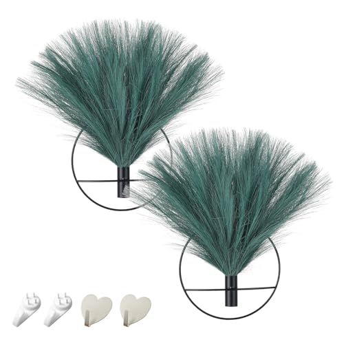 Pretty Jolly Boho Pampas Wall Decor Black Metal Wall-Mounted Art | Morden Artificial Greenery Display，2 Pack Hanging Planter For Living Room, Bedroom, Bathroom, Dining room - color: 17-pampas-OldGreen - Black Ring, size: S 7.8inch (Black Ring)