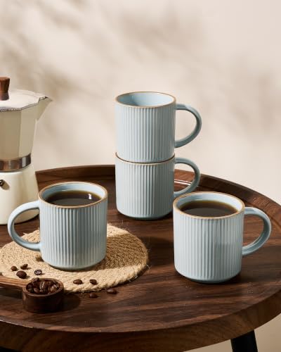 famiware Coffee Mug Set of 4, Star 12 oz Ceramic Mugs Cups Set with Handle | Stoneware Stackable Catering Cup for Coffee, Tea, Cappuccino, Latte, Microwave & Dishwasher Safe, Light Blue - color: Star-Light Blue, size: 4 Count (Pack of 1)
