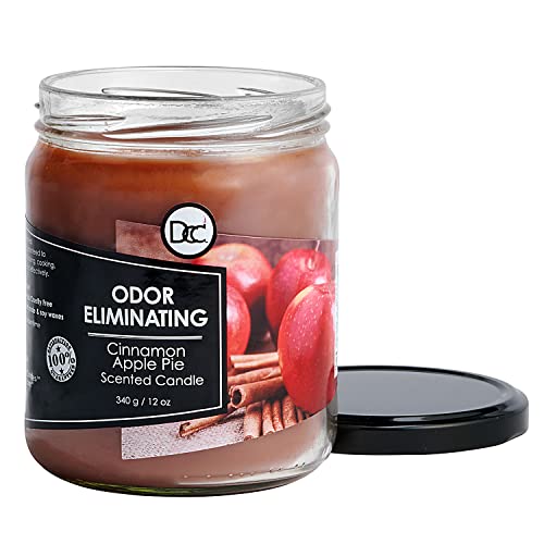 Cinnamon Apple Pie Odor Eliminating Highly Fragranced Candle - Eliminates 95% of Pet, Smoke, Food, and Other Smells Quickly - Up to 80 Hour Burn time - 12 Ounce Premium Soy Blend - color: Cinnamon Apple Pie