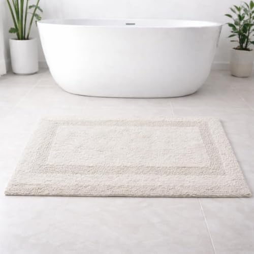Akiko 100% Cotton Bath Mat, Soft Plush Reversible Bathroom Rug 20x32 Silver | Bath Mats for Bathroom Absorbent Quick Dry Anti-Skid Machine Washable Bath Mats for Bathroom Shower Bathtub - color: Silver