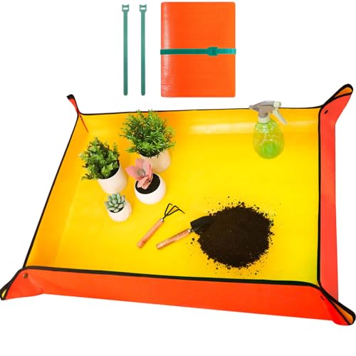 Emycool 39.5" x 31.5" Large Repotting Mat for Indoor Plants Transplanting and Potting Soil Mess Control, Waterproof Portable Succulent Plant Repotting Tray Gardening Gifts for Women, Orange - color: Orange, size: Large 39.5" X 31.5"