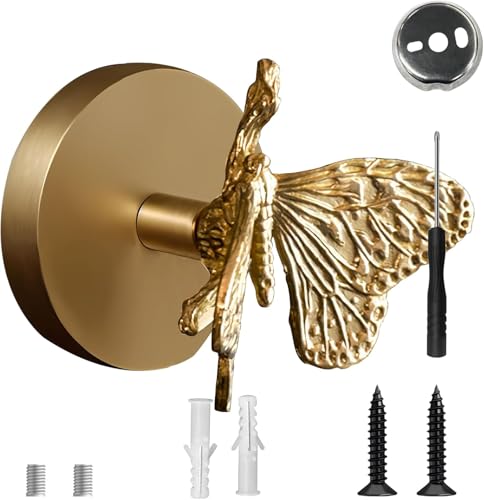 Butterfly Wall Hook, Solid Brass Heavy Duty Vintage Animal Hook. Used for Hanging Clothes, Hats, Towels, Bags, Organizing Decorative Wall Hooks - color: Gold Butterfly