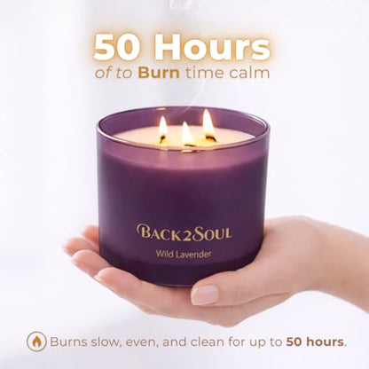 Wild Lavender Scented Candle for Home, Aromatherapy Soy Wax Candle, 3 Wooden Wicks, Long Lasting 50 Hour Burn, Home Fragrance Jar Candle, Gift for Women and Men, 13.4 Oz