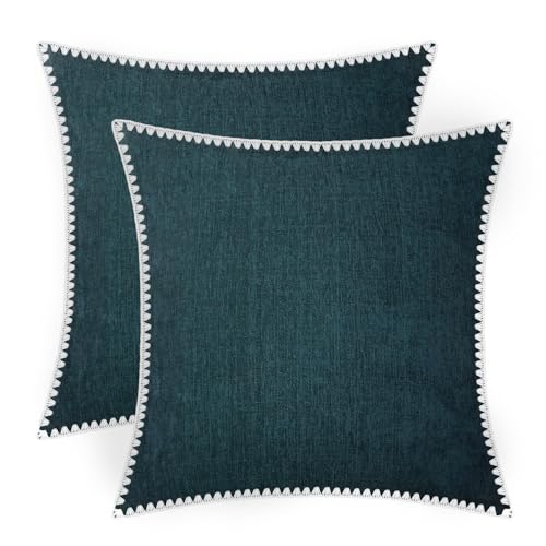 BRAWARM Chenille Throw Pillow Covers 16x16 Inches, Deep Lagoon, 2 Pack | Decorative Pillow Covers with Shell Edge, Soft Cushion Cases for Sofa Bed Living Room Home Farmhouse (No Insert) - color: Deep Lagoon-shell Edge, size: 16" x 16" (Pack of 2)