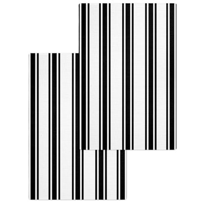 Black Striped Hand Towels Set, Waffle Weave Kitchen Towels 2 Pieces, Farmhouse Aesthetic Modern Stripes Microfiber Hair Face Bath Tea Towel Absorbent Quick Drying Cleaning Dish Cloths, 15.7"x23.6" - color: Black, White, Charcoal, size: 2PCS,15.7"x23.6"
