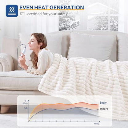 Sealy Electric Blanket Throw 50×60, Faux Fur to Sherpa, Beige | Heated Blanket Throw with 6 Heating Levels, 2-10 Hours Auto Off, Overheat Protection, Machine Washable, ETC Certified - color: Beige, size: Throw Size 50" x 60"