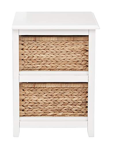 OSP Home Furnishings Seabrook Storage Tower with Solid Wood Frame and Natural Baskets, 2-Drawer, White Finish - color: White Finish, size: 2-Drawer