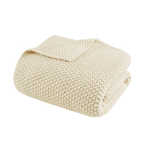 INK+IVY Bree Knit All Season Blanket Lightweight for Summer, Twin, Ivory | Ultra Soft, Acrylic, Breathable Fabric for Bed or Couch, OEKO-TEX Certified - color: Ivory, size: Twin (66 in x 90 in)