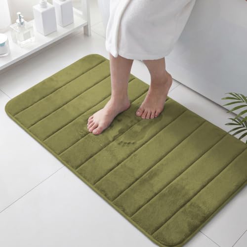 Flamingo P Memory Foam Bath Mat Rug Soft Non Slip Absorbent Bathroom Shower Mats, Machine Wash, Thick, Easier to Dry, 24x36 Inches, Olive - color: Olive Straight Line, size: 36" X 24"