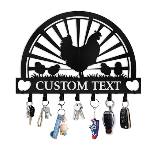 Personalized Chicken Coop Key Holder for Wall, Rooster Metal Key Holder Wall Mount, Custom Name Keys Hanger for Henhouse, Decorative Keys Hooks Farm Decor Signs for Farmers Chicken Lovers Gifts - color: Color09