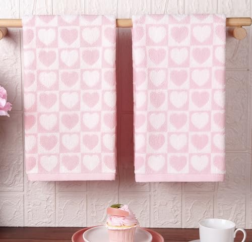 2 Pack Valentine's Day Hand Towels Pink White Heart Checkered Bathroom Decorative Towels Set for Bath Home Dinner Party Decor,13.7'' x 29.5'' - color: White Pink Heart