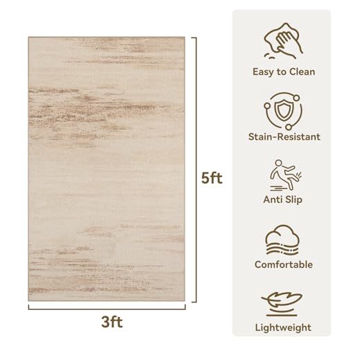 Hallway Kitchen Runner Rug Non-Slip Low Pile Washable Rug Brown 2x5ft | Soft Entryr Mat Carpet TPR Backing , Thin Profile, Abstract Pattern for Bedroom, Bathroom, Entryway Long Runners, Easy Clean - color: Brown, size: 3' x 5'