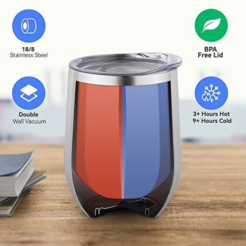 DOMICARE Stainless Steel Wine Tumbler Bulk with Lid, Personalized Insulated Tumblers Set, 12oz Travel Coffee Cups Pack of 1, Stainless steel - color: Stainless Steel, size: 1 Count (Pack of 1)