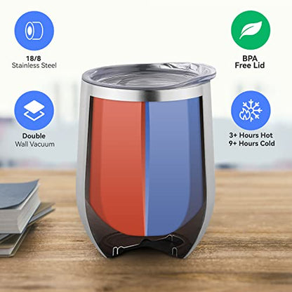 DOMICARE Stainless Steel Wine Tumbler Bulk with Lid, Personalized Insulated Tumblers Set, 12oz Travel Coffee Cups Pack of 1, Stainless steel - color: Stainless Steel, size: 1 Count (Pack of 1)