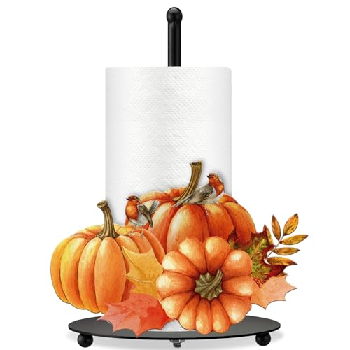 Fall Paper Towel Holder Pumpkin Countertop Kitchen Decor and Accessories Fall Large Black Metal Towel Holder Thanksgiving Tissue Stand for Countertop Table Housewarming Gift Supplies - style: Pumpkin
