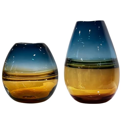 Glass Handmade Decorative Vase Ombre Centerpiece Vase with Yellow Base, Flower Vase for Home Decoration (Tall vase) - size: tall vase